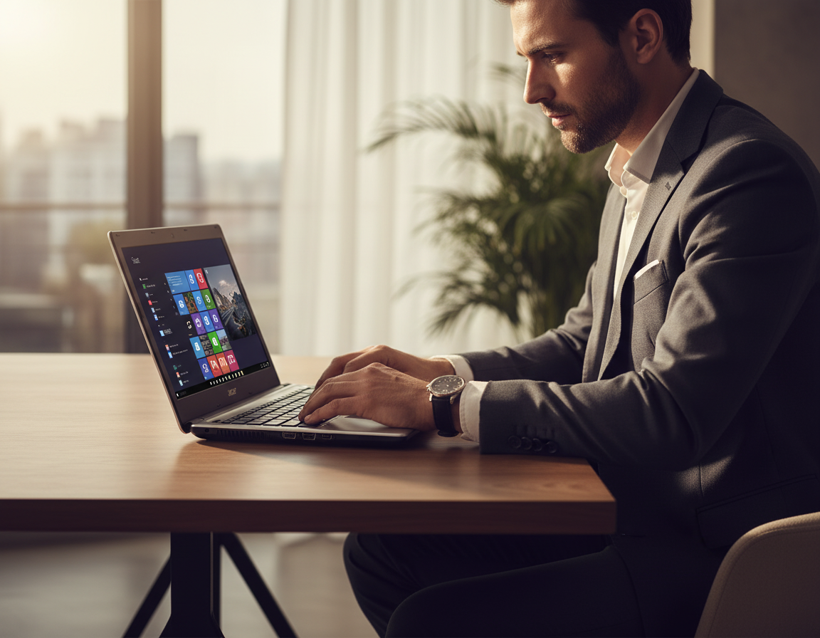 Empreendedor trabalhando em um laptop